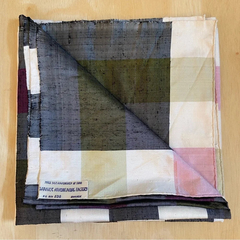 Vintage Handwoven Thai Silk Plaid Shawl Wrap Scarf Thaisilk Factory Siam Bangkok